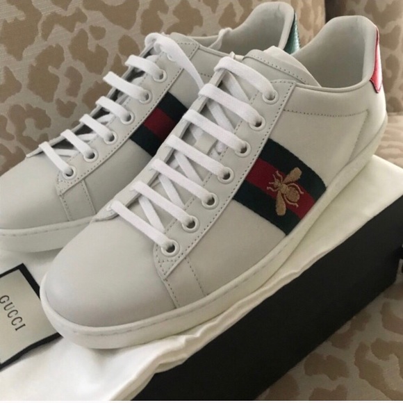 Gucci Ace Leather Lace Up Sneakers - Picture 1 of 6